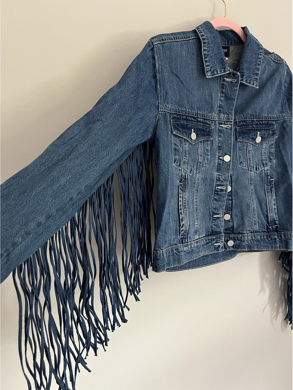 Lucchese Blue Denim Fringe Western Trucker Jacket Size Large